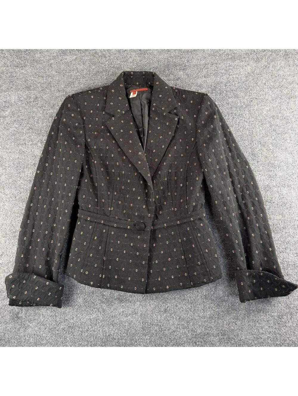 Vintage Tape Measure Black Textured Blazer Jacket Size 4 Business Casual‎ Retro
